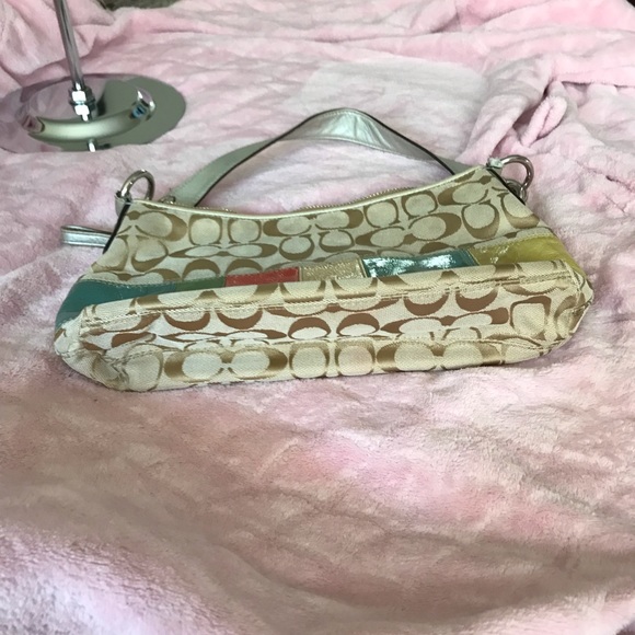 Coach tan signature C with patent leather multi colored stripes hobo bag - Picture 7 of 7